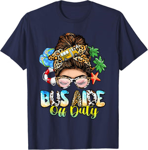 Buses Consultant Messy Bun Leopard Last Day of School T-Shirt - T-Shirt | Navy