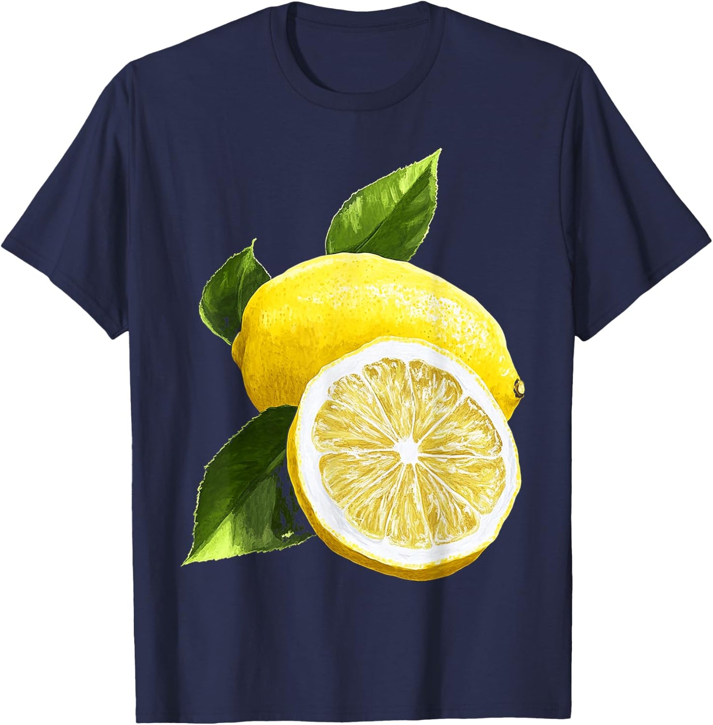 Lemon Lemon Pattern Illustration, Black, S T-Shirt - T-Shirt | Navy