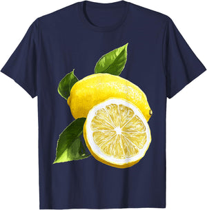 Lemon Lemon Pattern Illustration, Black, S T-Shirt - T-Shirt | Navy