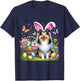 Cute Bunny Shetland Sheepdog Dog Easter Eggs Basket Party T-Shirt - T-Shirt | Navy