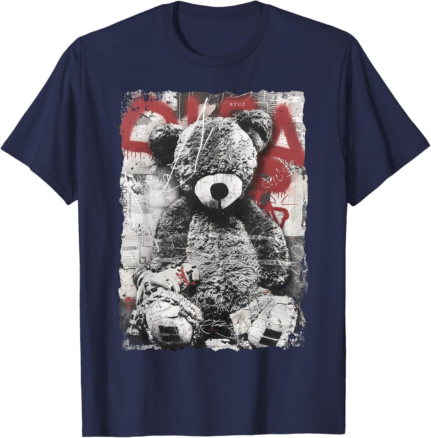 Hip Hop Hipster Vintage Edgy Urban Y2K Streetwear Teddy T-Shirt - T-Shirt | Navy