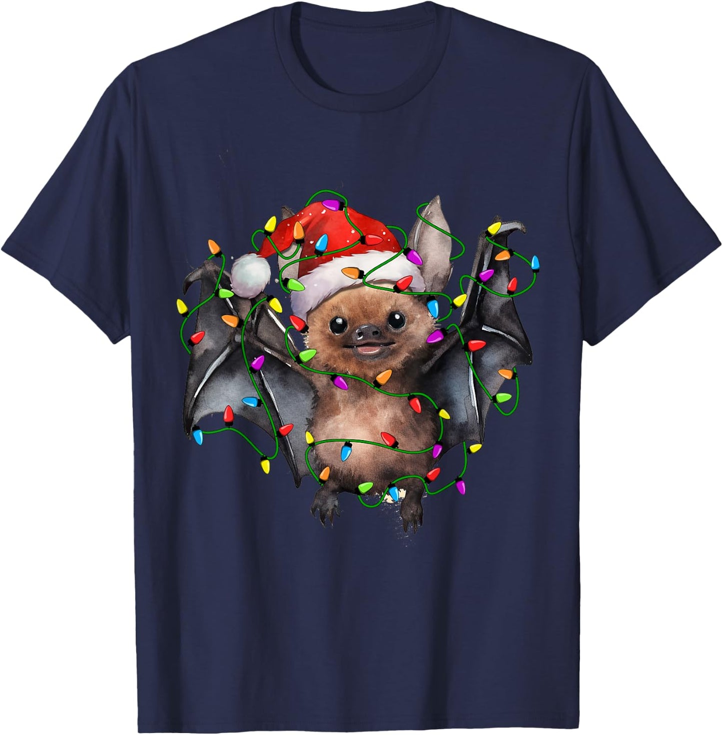 Bat Santa Christmas Tree Lighting Xmas Funny T-Shirt - T-Shirt | Navy