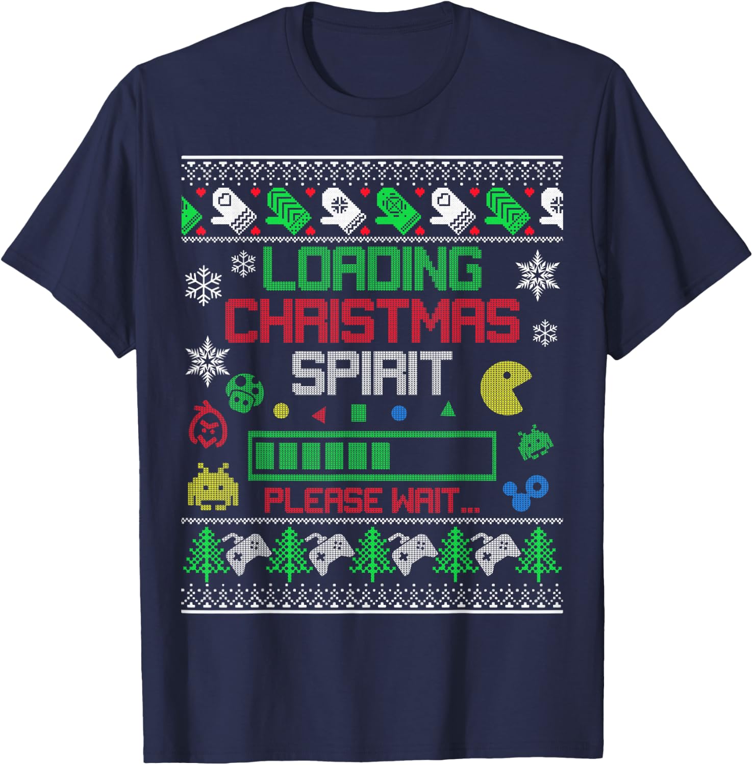 Christmas Gaming - Loading Christmas Spirit for Gamer Ugly T-Shirt - T-Shirt | Navy