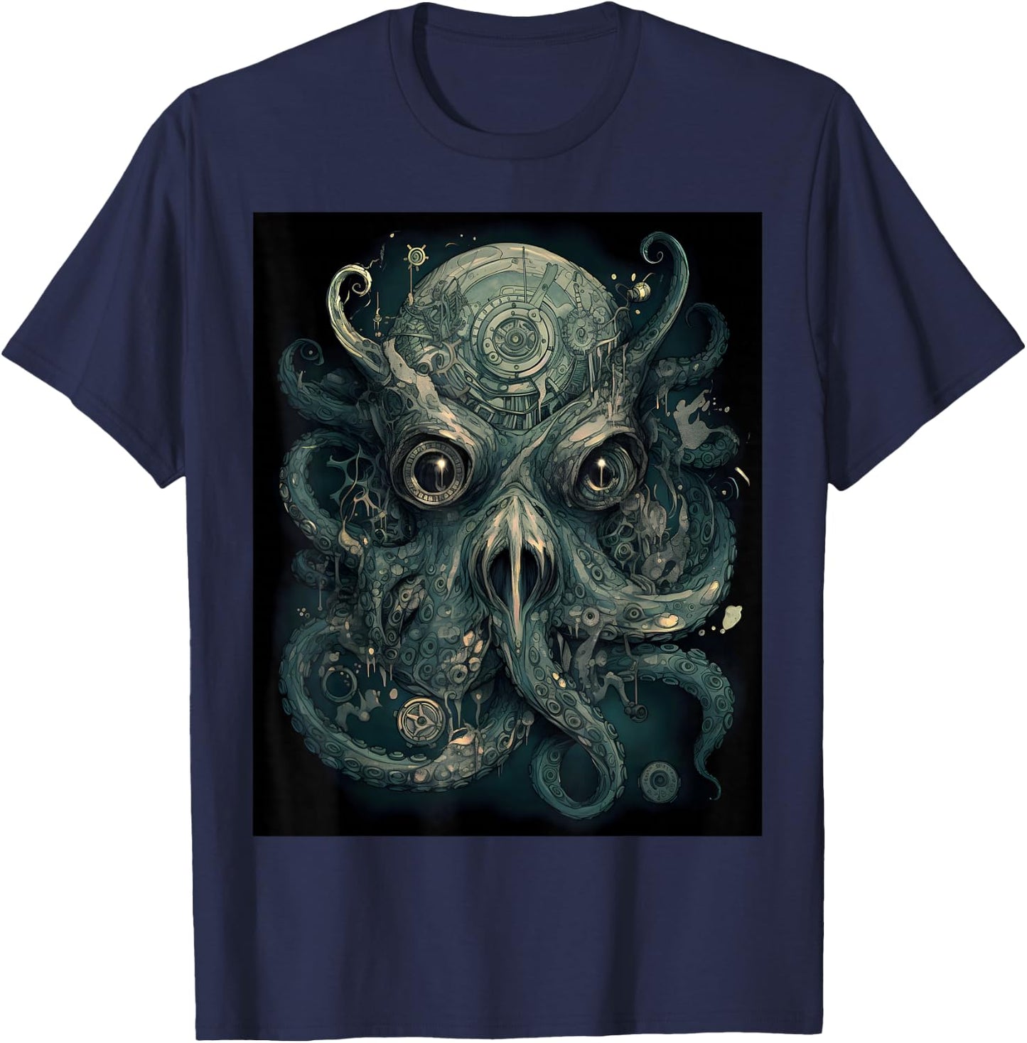 Octopus Steampunk Cyber Grunge Fantasy Women Men T-Shirt - T-Shirt | Navy