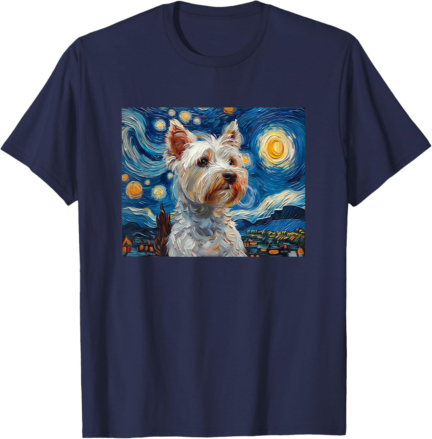 Cute Kids Mom Art Starry Nights Westie Dog Lover T-Shirt - T-Shirt | Navy