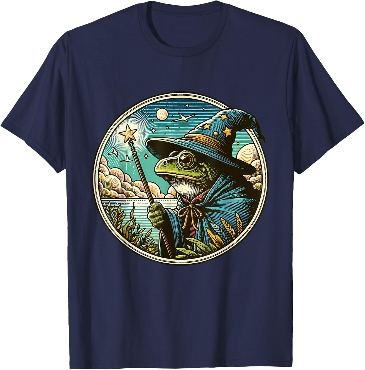 Whimsical Frog Wizard T-Shirt - T-Shirt | Navy