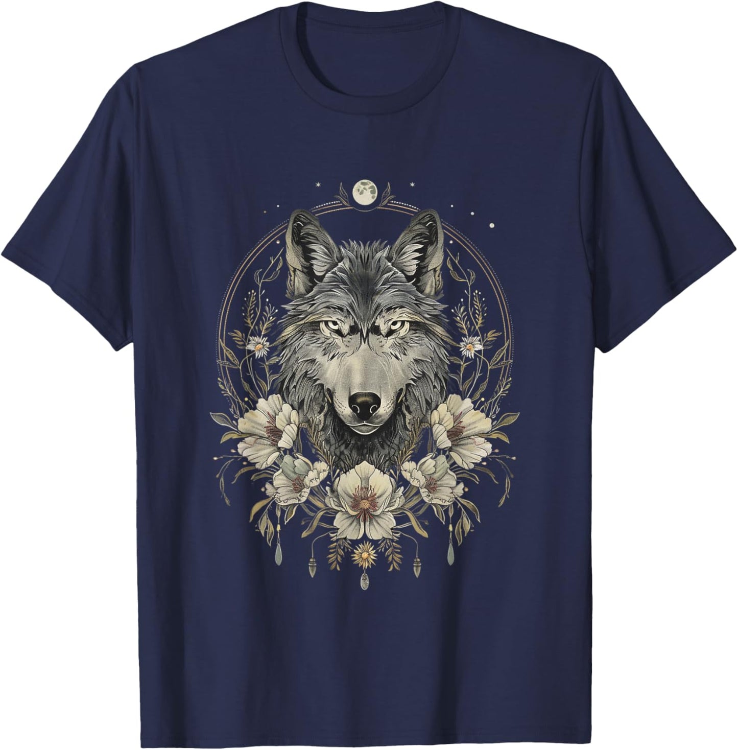 Enchanted Forest Wolf Guardian T-Shirt - T-Shirt | Navy
