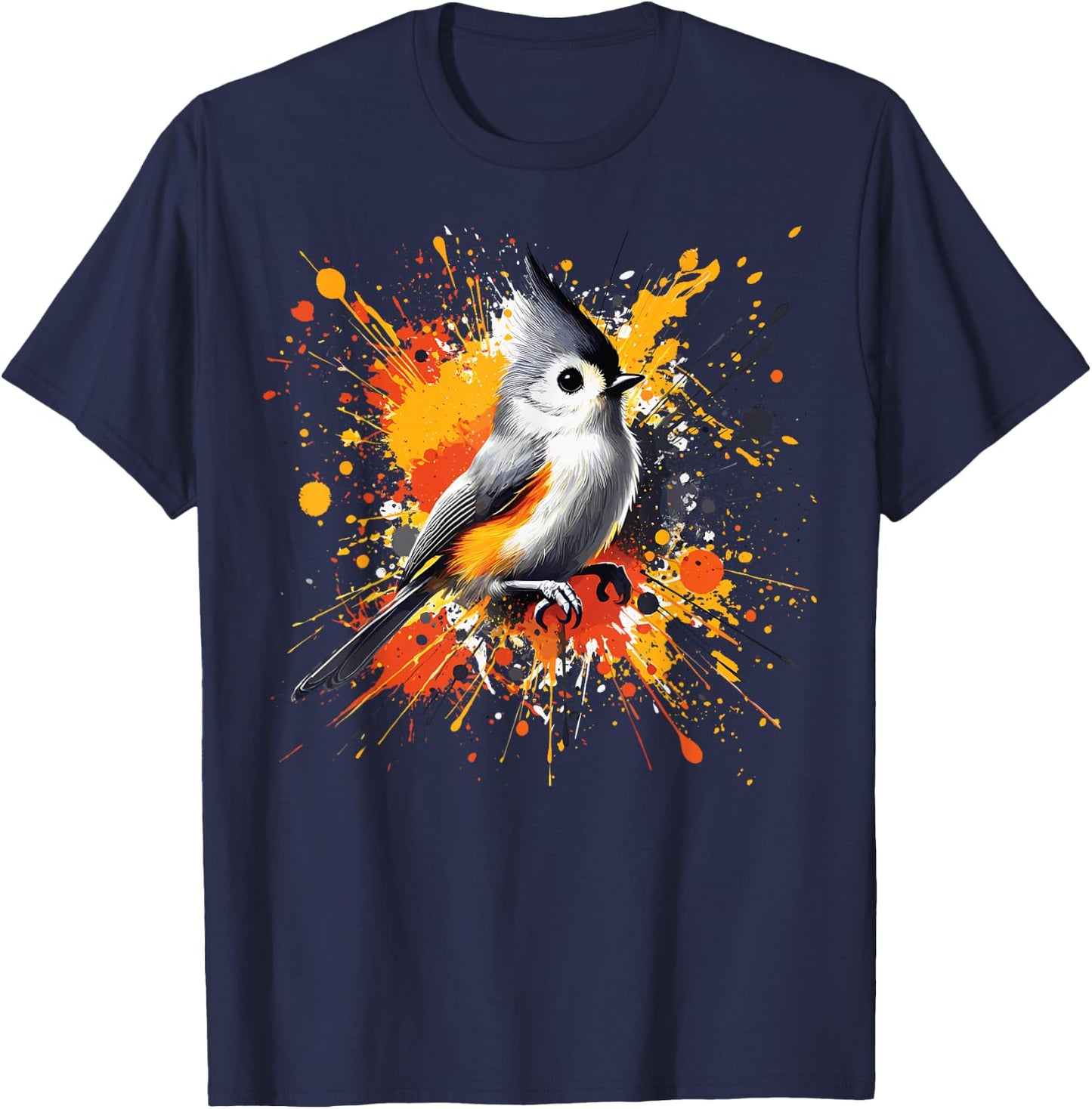 Tufted Titmouse Bird Illustration, Tufted Titmouse T-Shirt - T-Shirt | Navy