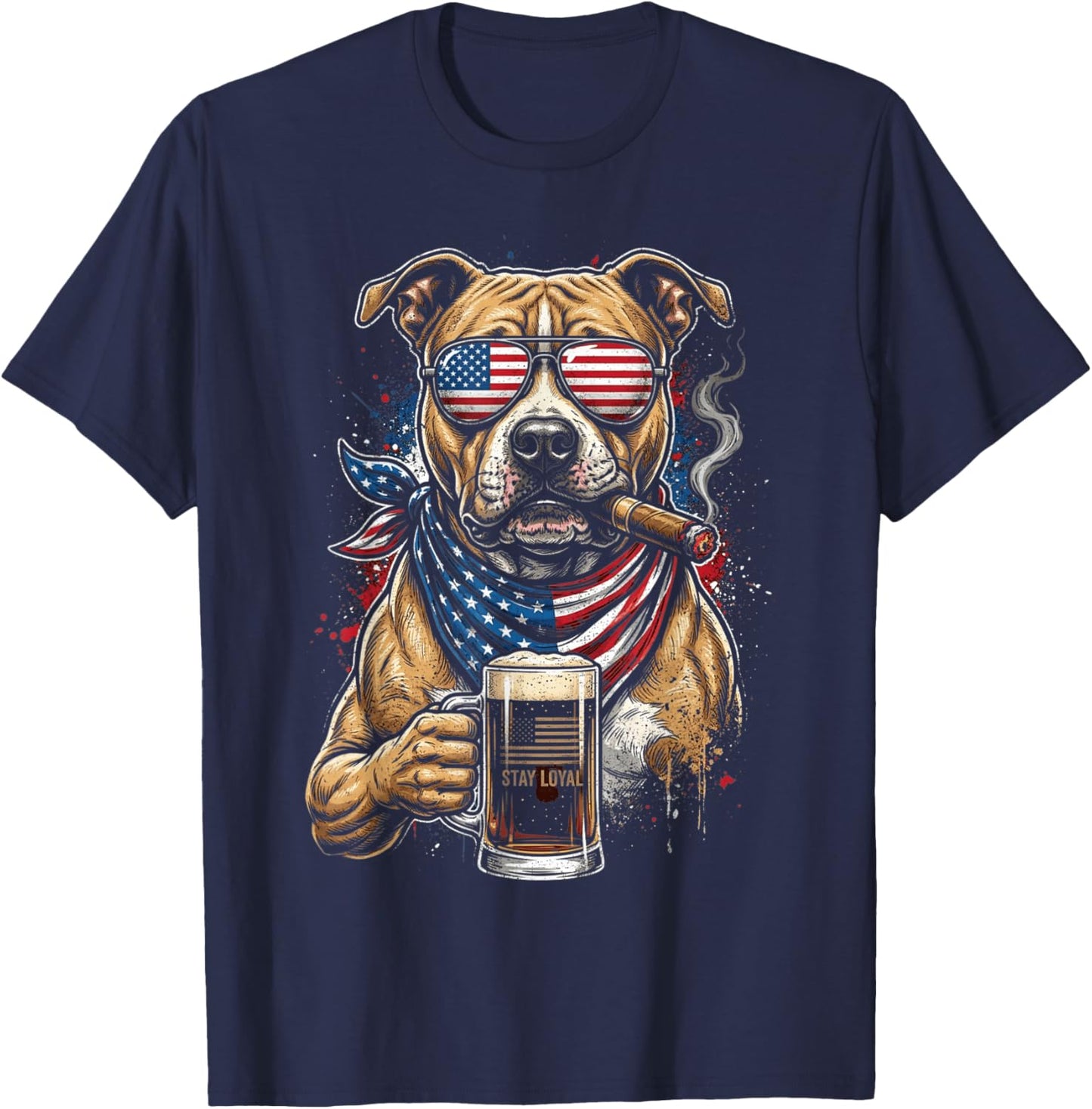 Loyal Pit Bull Lunettes de Soleil Motif Drapeau américain T-Shirt - T-Shirt | Navy