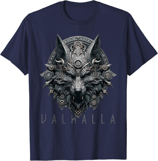 Valhalla Odin Runes Norse Wolf Mask Viking Compass Man Woman T-Shirt - T-Shirt | Navy