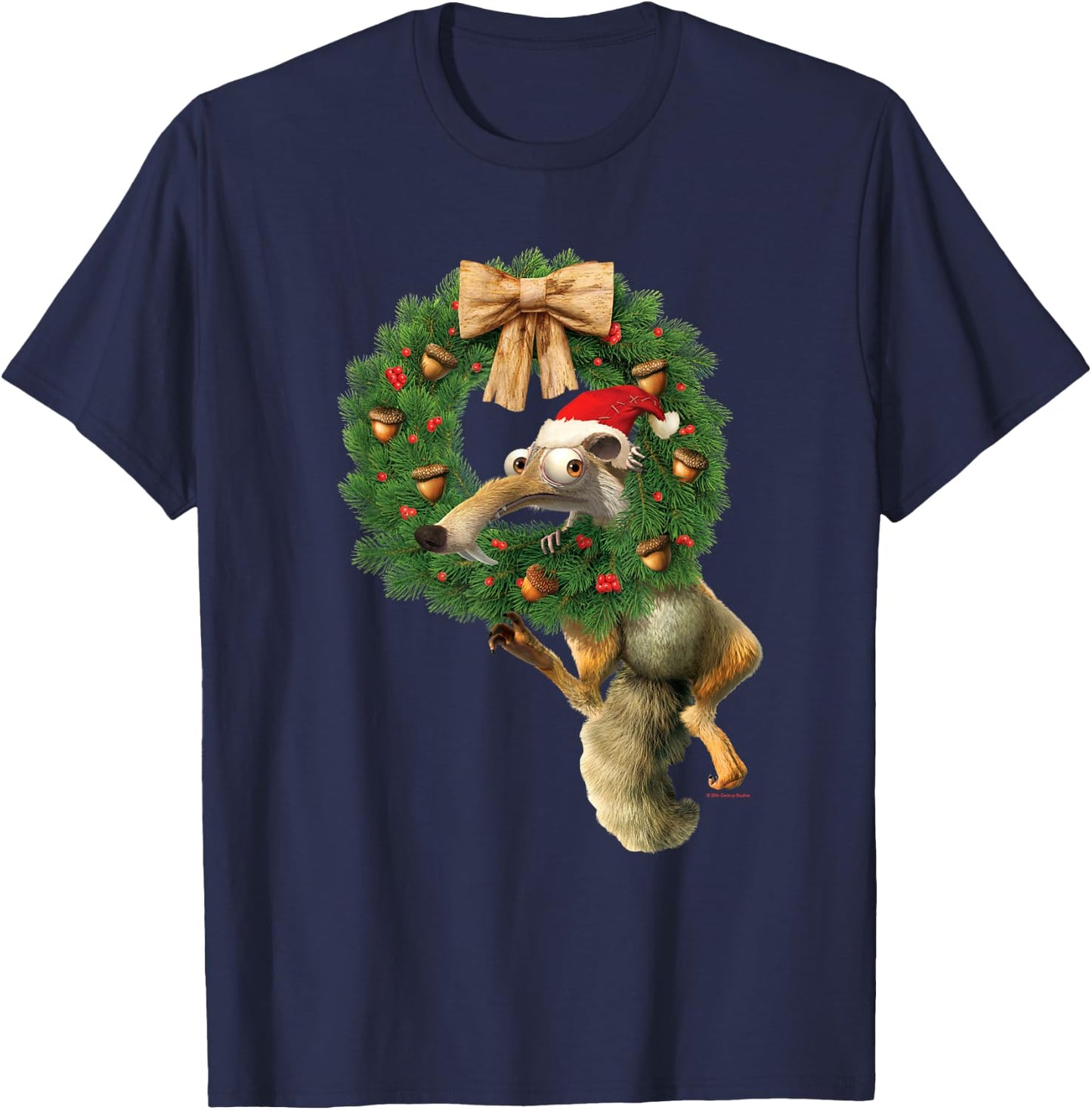 20th Century Fox Ice Age Scrat Prehistoric Christmas Holiday Acorn Wreath T-Shirt - T-Shirt | Navy