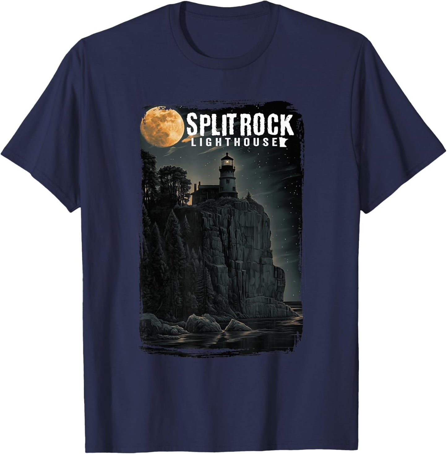 Moon Night Classic Split Rock Lighthouse Minnesota T-Shirt - T-Shirt | Navy