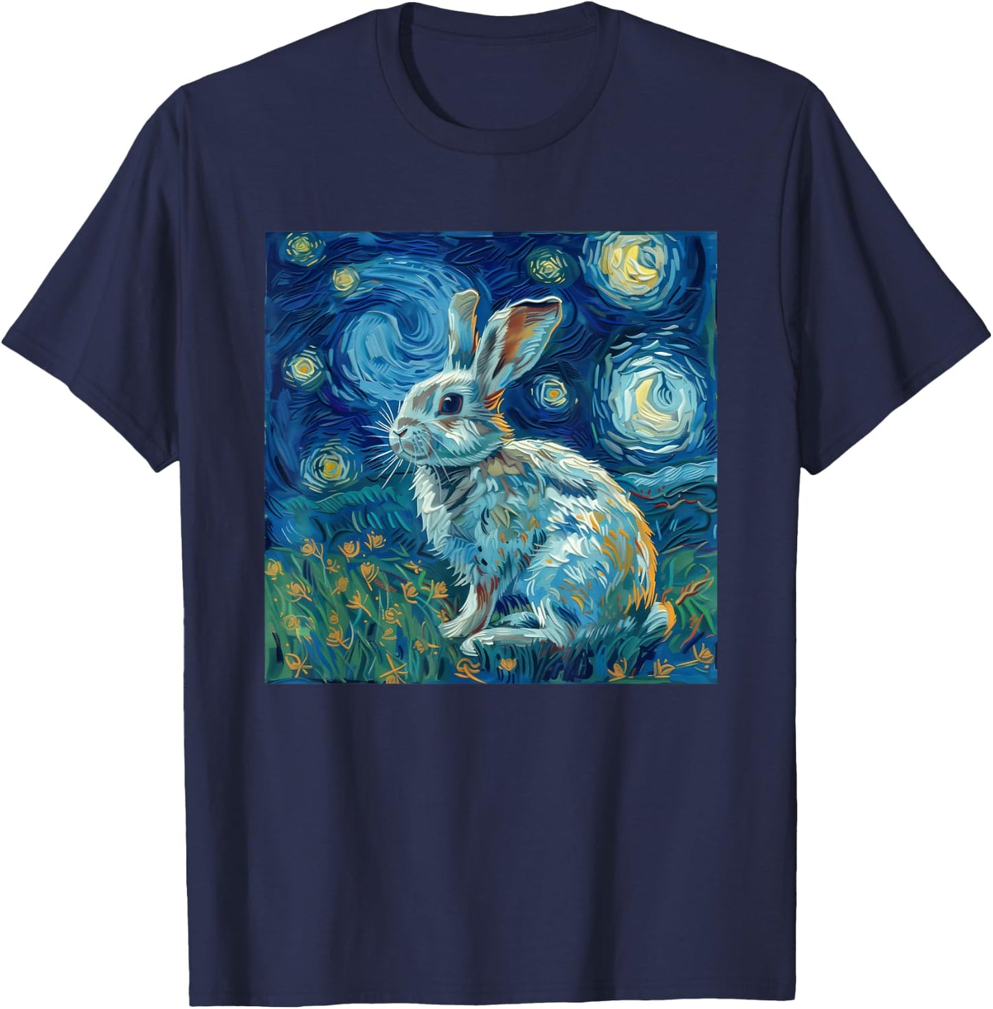 Bunny Rabbit Van Gogh Style Starry Night T-Shirt - T-Shirt | Navy