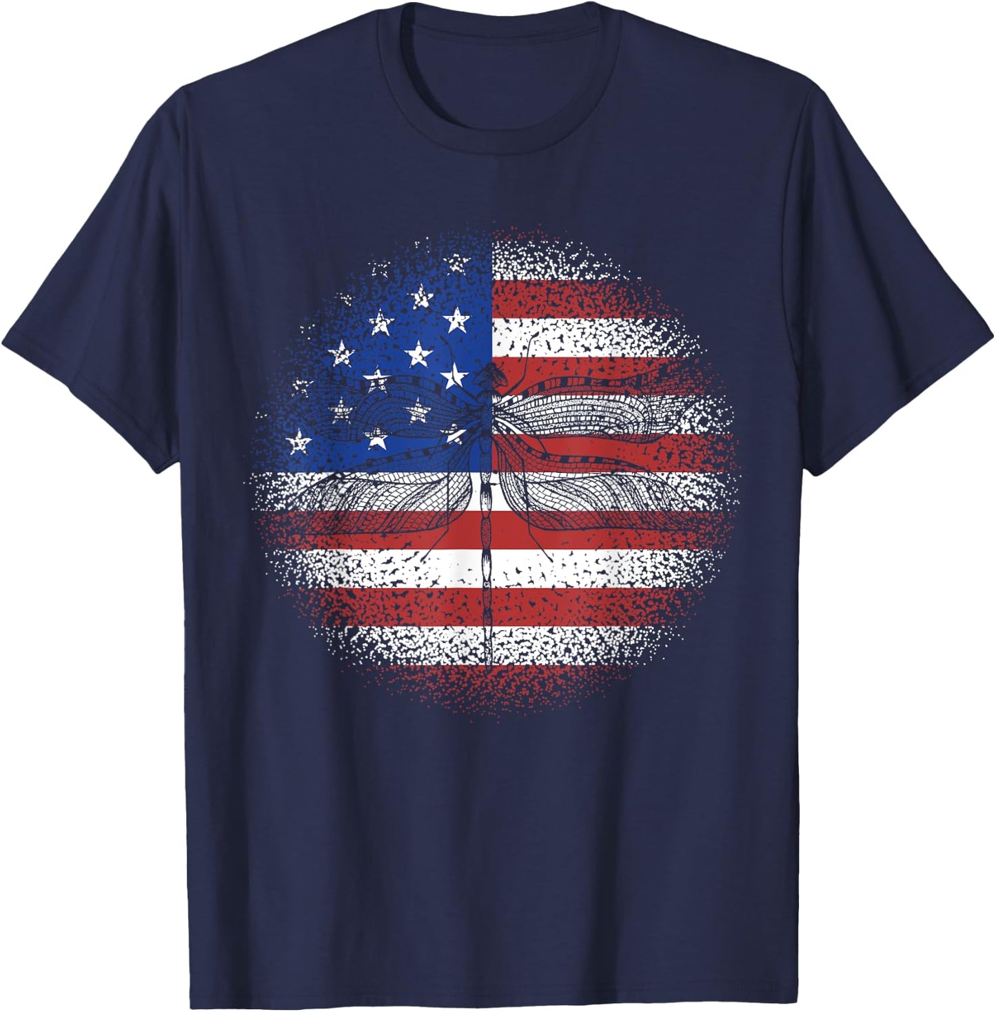 Dragonfly American Flag USA Patriotic 4th Of July Women Kids Men T-Shirt - T-Shirt | Navy