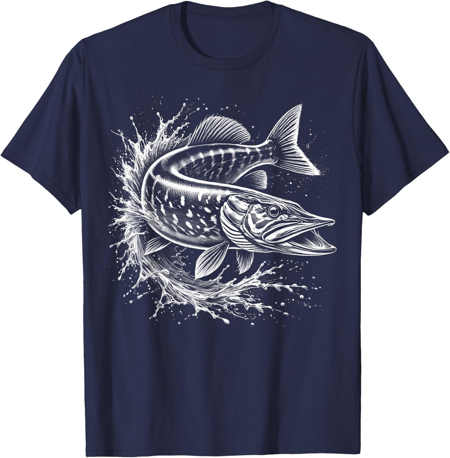 Hecht im Sprung aus dem Wasser - Fisch-Design für Angler T-Shirt - T-Shirt | Navy