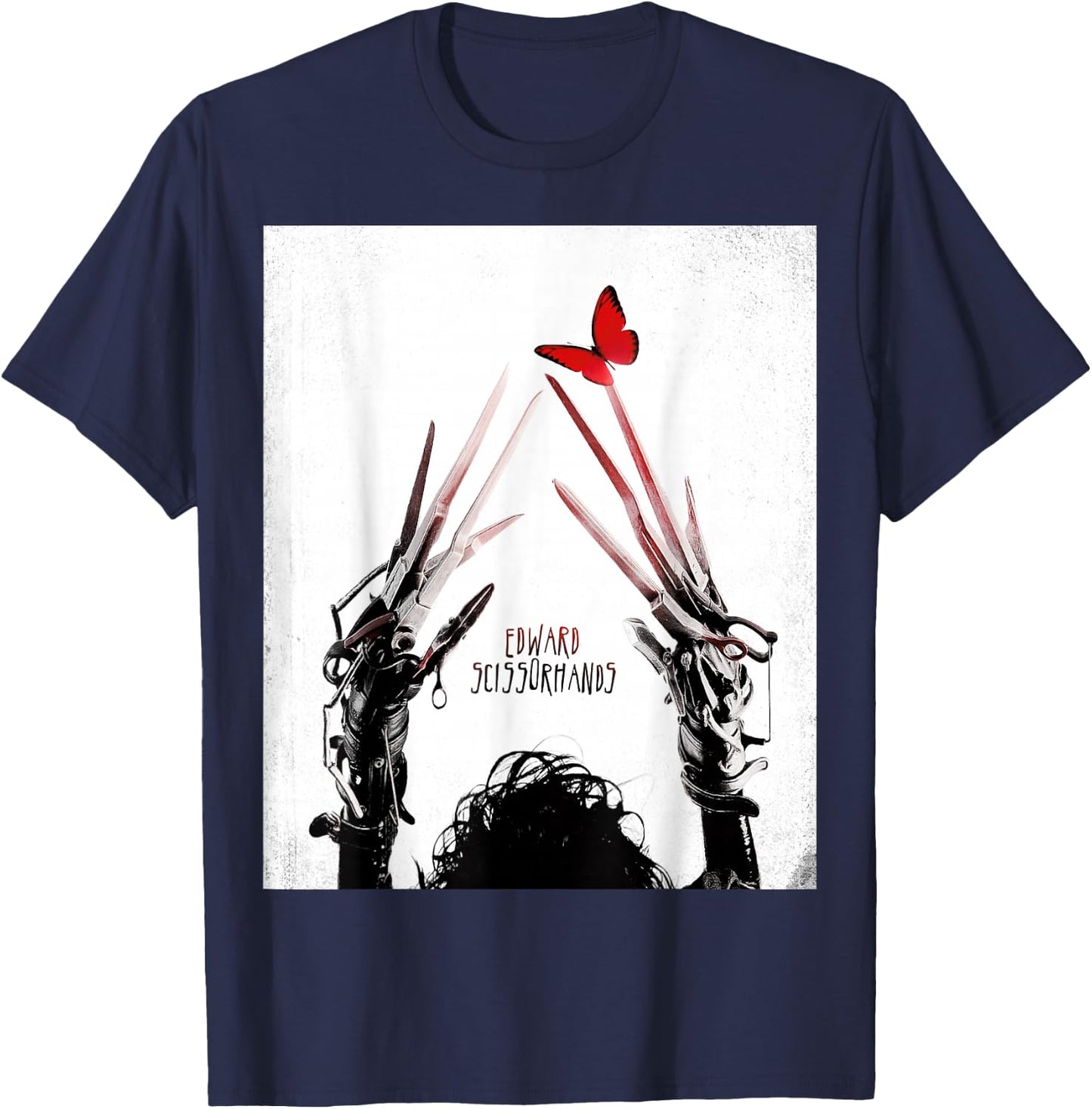 Tim Burton's Edward Scissorhands Red Butterfly Movie Poster Small T-Shirt - T-Shirt | Navy