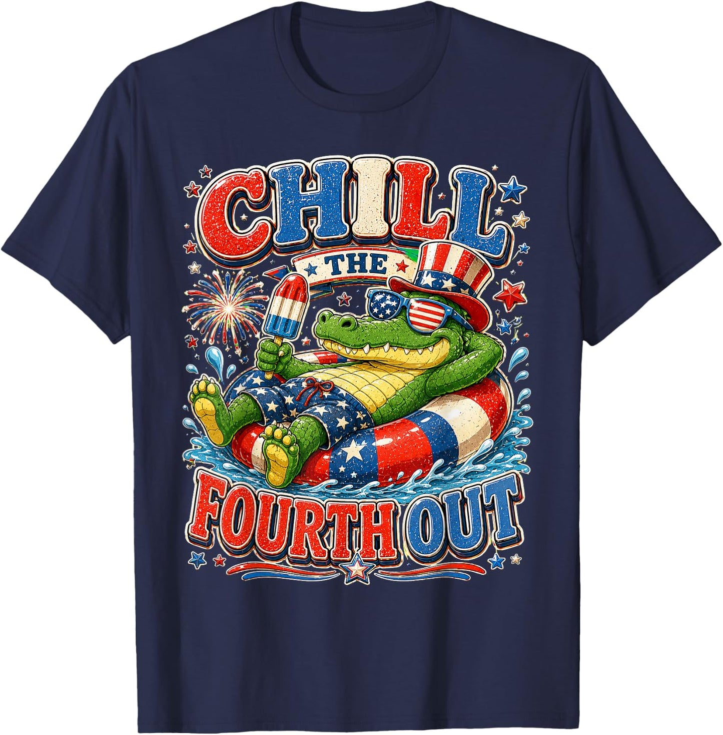 Chill The Fourth Out Alligator Funny 4th of July Gator T-Shirt - T-Shirt | Navy