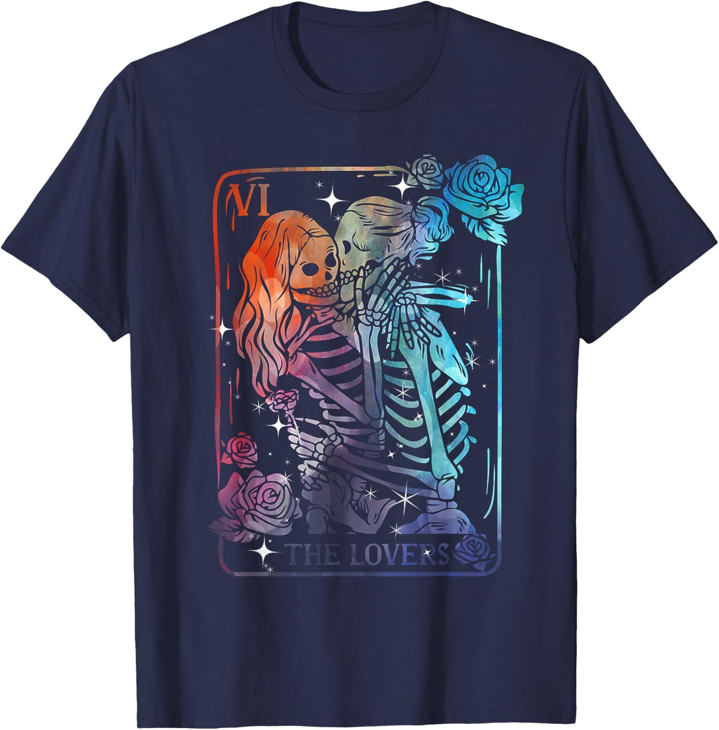 The Lovers Tarot Card Occult Goth Halloween Gothic Kissing T-Shirt - T-Shirt | Navy