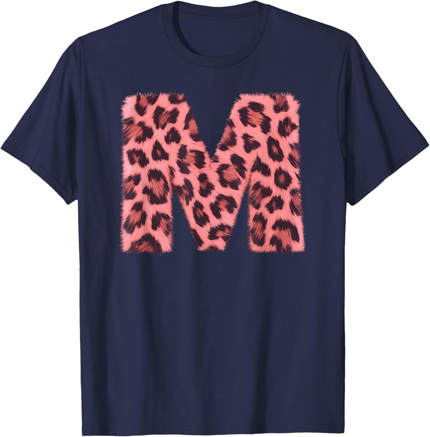 Letter M Cheetah Leopard Print Pink Initial Zebra Matching T-Shirt - T-Shirt | Navy