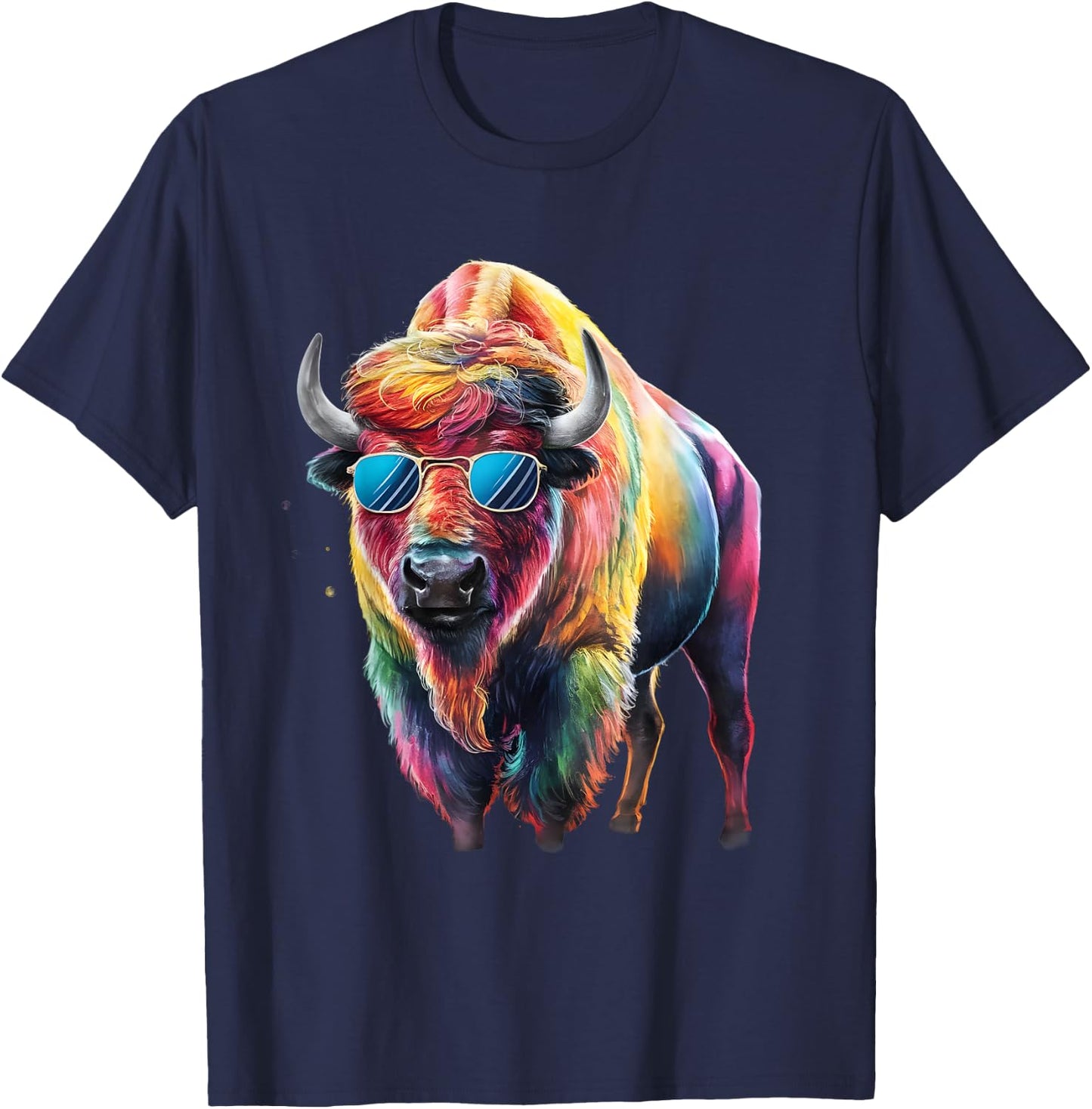 Bison Men Woman Colorful Watercolor Bison T-Shirt - T-Shirt | Navy