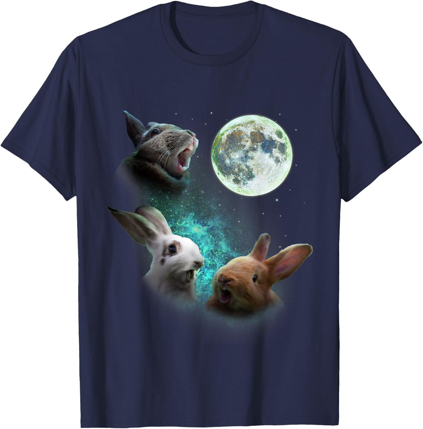 Three Bunny Rabbits Howl At Moon 3 Wolf Wolves Parody T-Shirt - T-Shirt | Navy