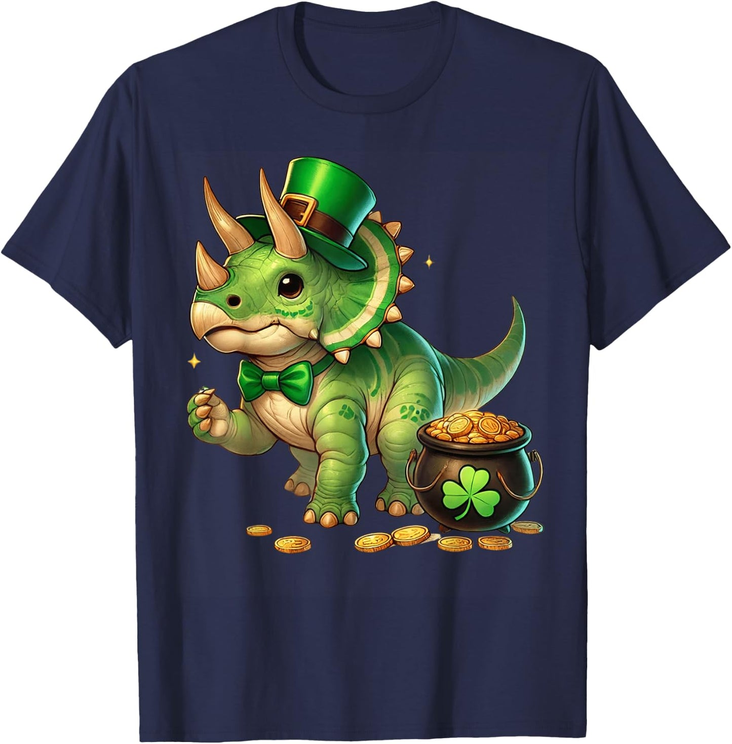 Triceratops Leprechaun St Patricks Day Shamrock Cute Kids T-Shirt - T-Shirt | Navy