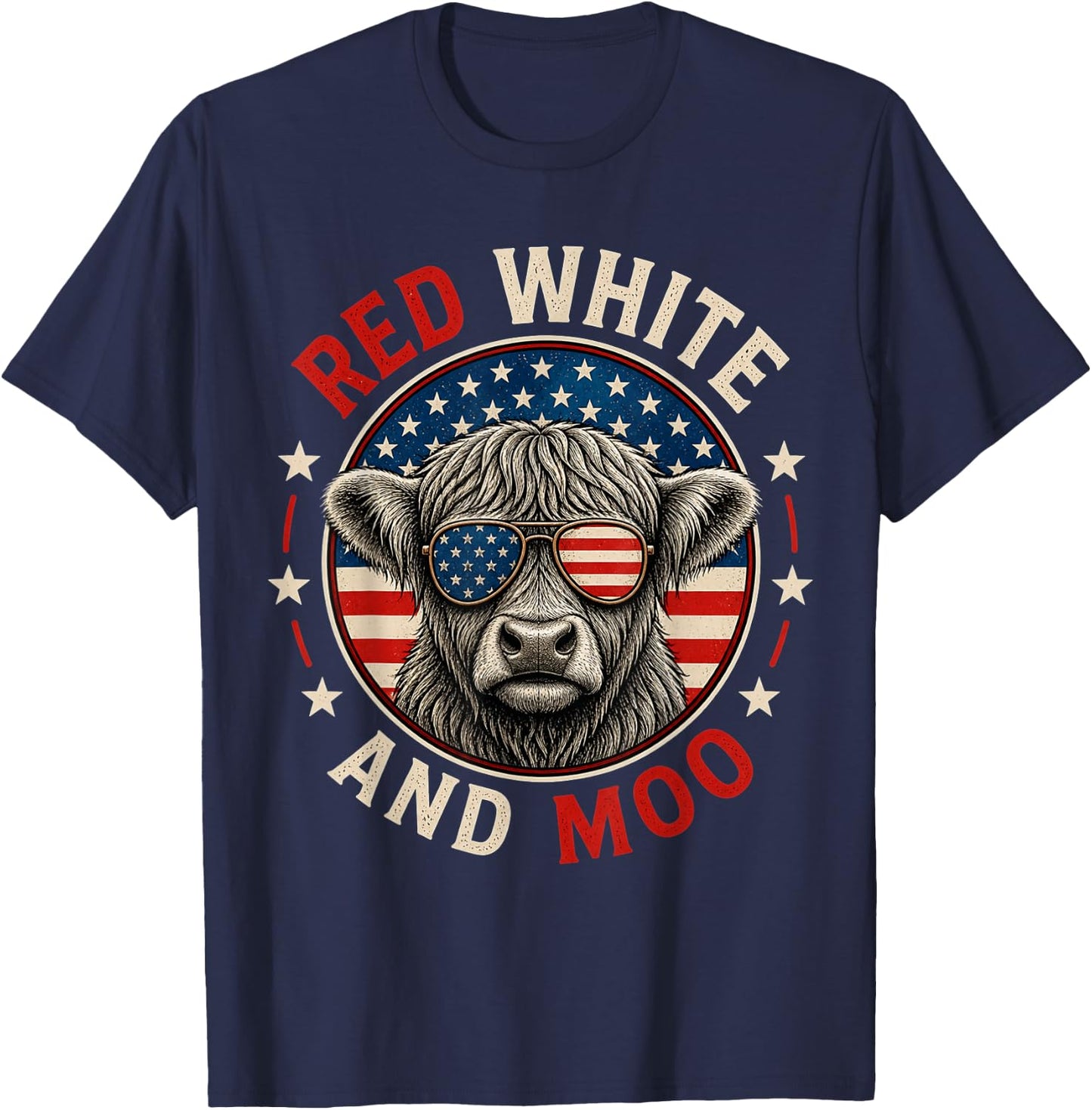 Red White and Moo Funny Toddler Highland Cow 4th of July T-Shirt - T-Shirt | Navy