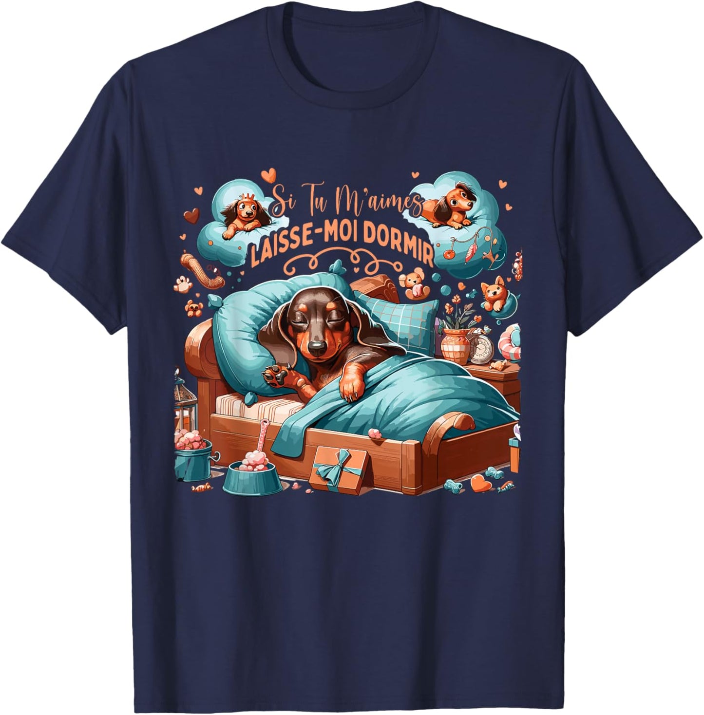 Education Dog Dachshund Dachshund , Black, S T-Shirt - T-Shirt | Navy