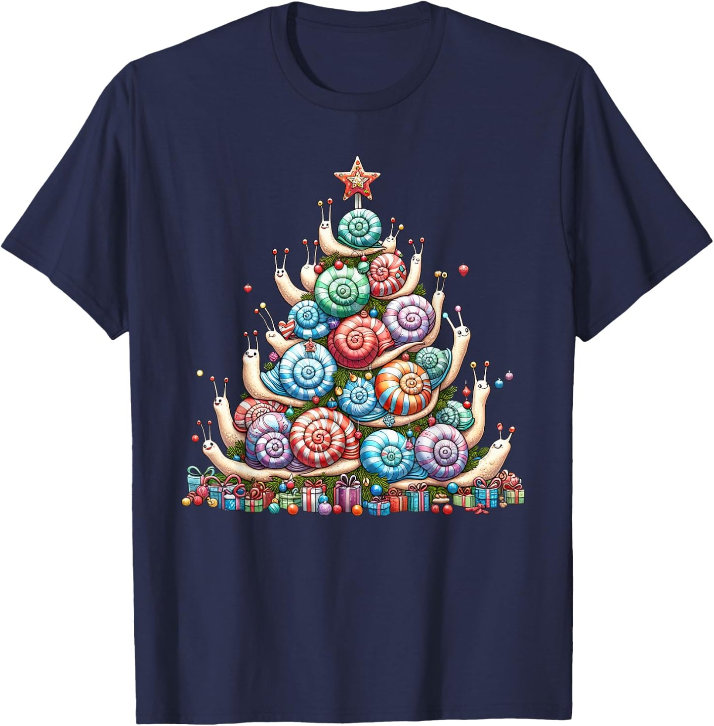 Cute Snail Christmas Tree Kids Funny T-Shirt - T-Shirt | Navy