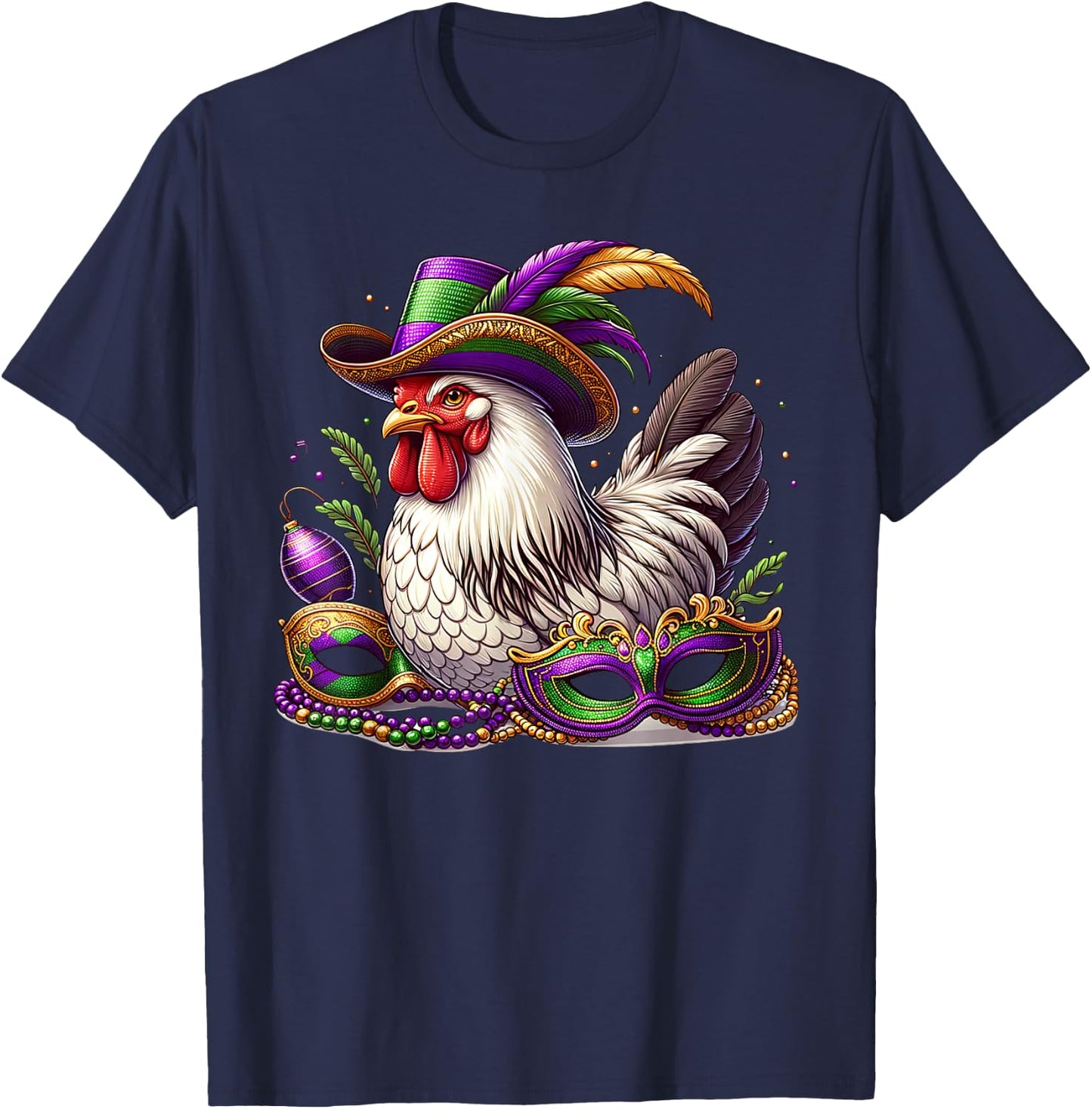 Mardi Gras Chicken Funny Outfit Farming Men Women Kids T-Shirt - T-Shirt | Navy