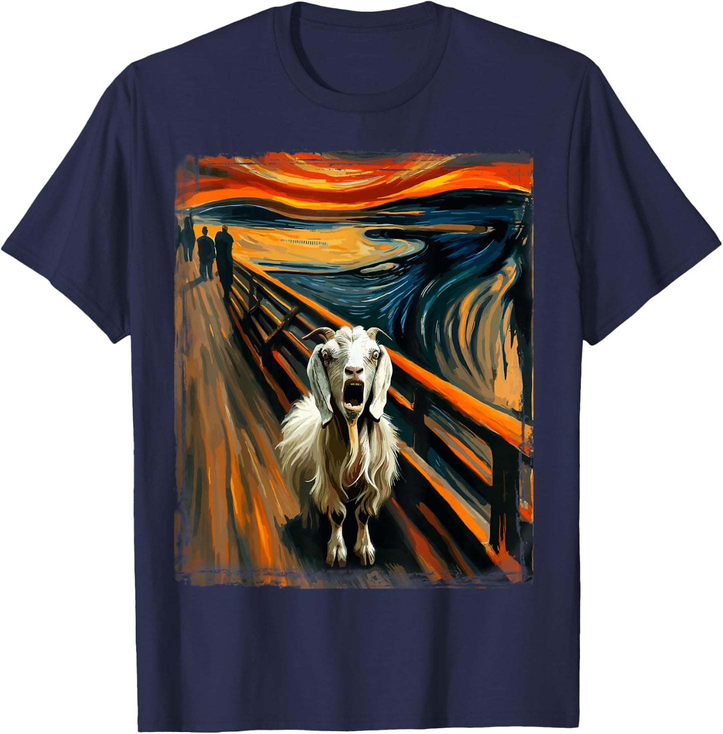 Expressionist Scream Parody Mountain Art Funny Surreal Goat T-Shirt - T-Shirt | Navy