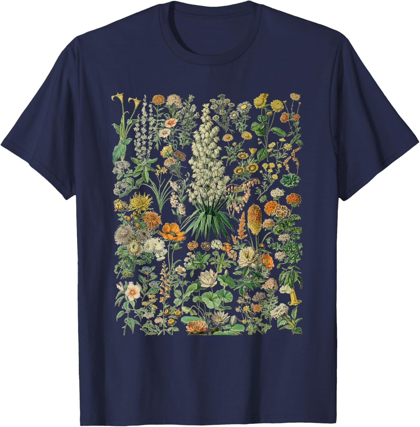 Vintage Inspired Flower Botanical Chart T-Shirt - T-Shirt | Navy