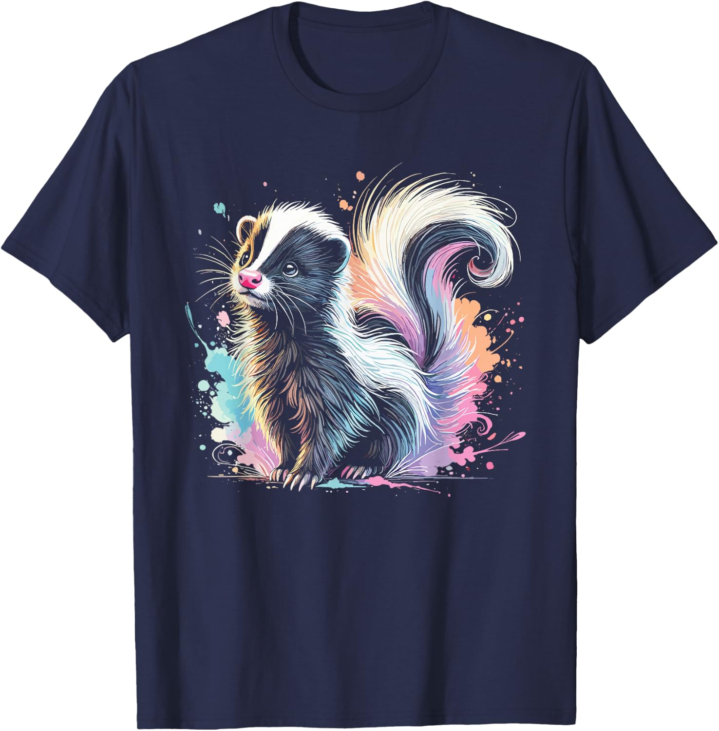 Skunk Artwork Animal Illustration Cute Colorful Skunk T-Shirt - T-Shirt | Navy