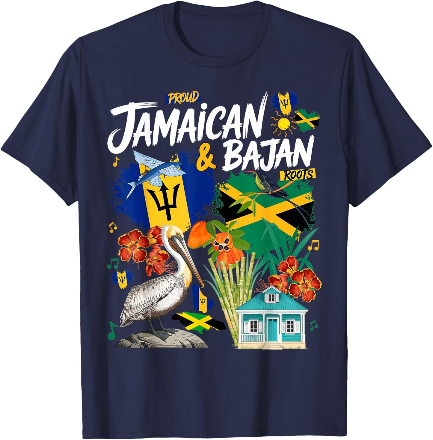 Jamaican Barbados Idea for Kids Bajan Jamaica Flag Themed T-Shirt - T-Shirt | Navy