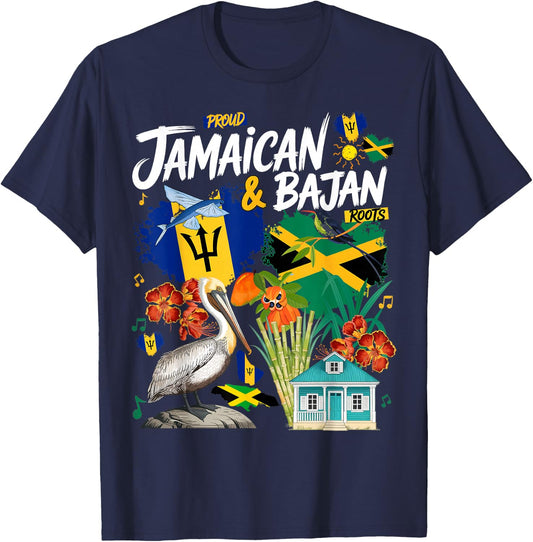 Jamaican Barbados Idea for Kids Bajan Jamaica Flag Themed T-Shirt - T-Shirt | Navy