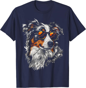 Australian Shepherd Sunglasses Funny Dog Mom Dad T-Shirt - T-Shirt | Navy