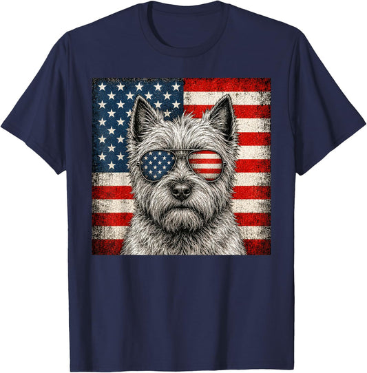 Cairn Terrier 4th of July US American Flag Dog Patriotic T-Shirt - T-Shirt | Navy