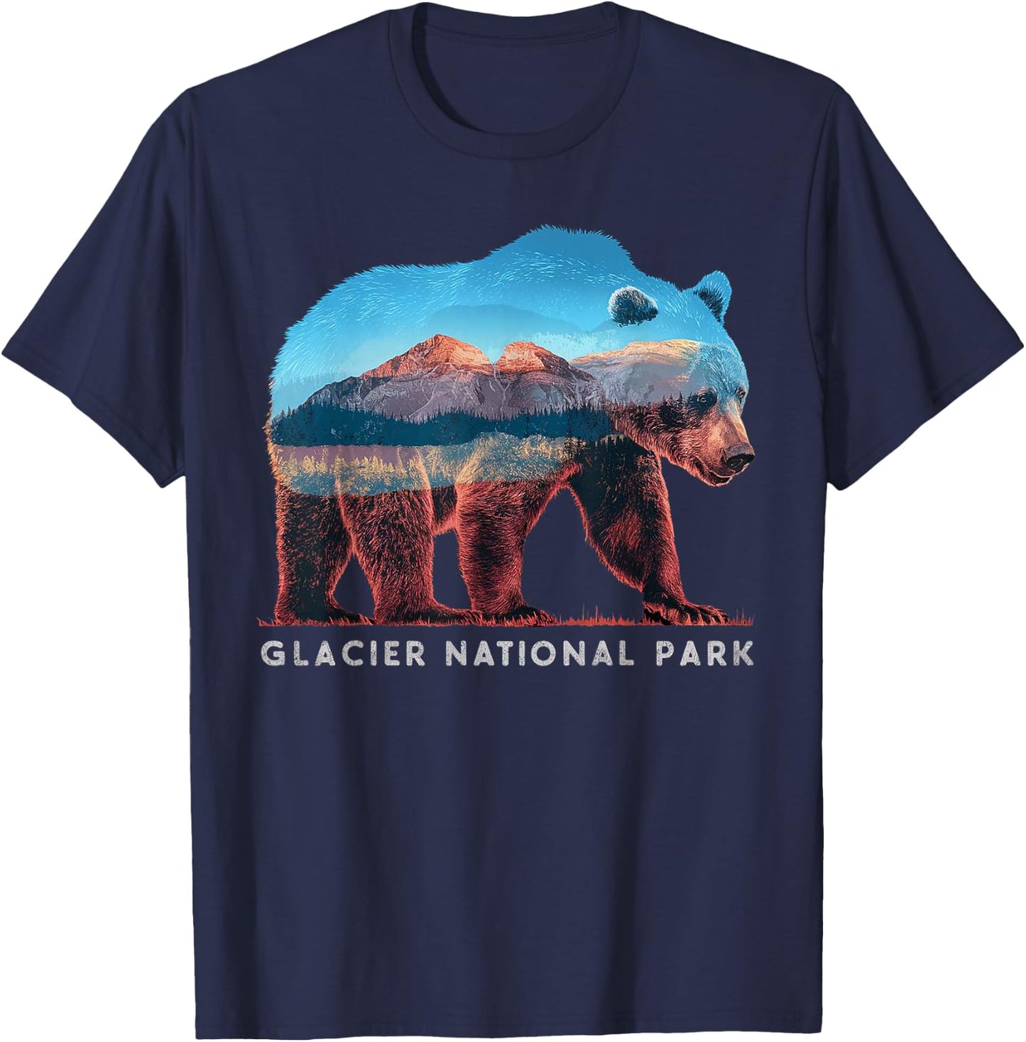 Retro Distressed Glacier Bear Glacier National Park Souvenir T-Shirt - T-Shirt | Navy