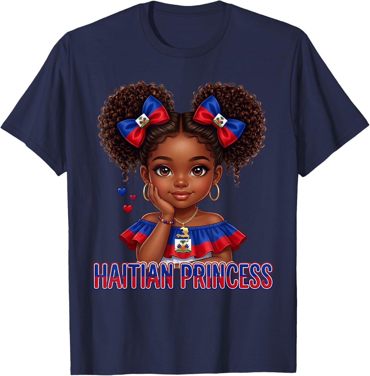 Haitian Princess Melanin Haiti Flag for Black Kids Girls T-Shirt - T-Shirt | Navy