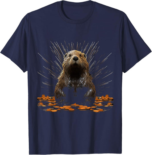 Beaver Geometric Animal Art Graphic Motif Beaver T-Shirt - T-Shirt | Navy