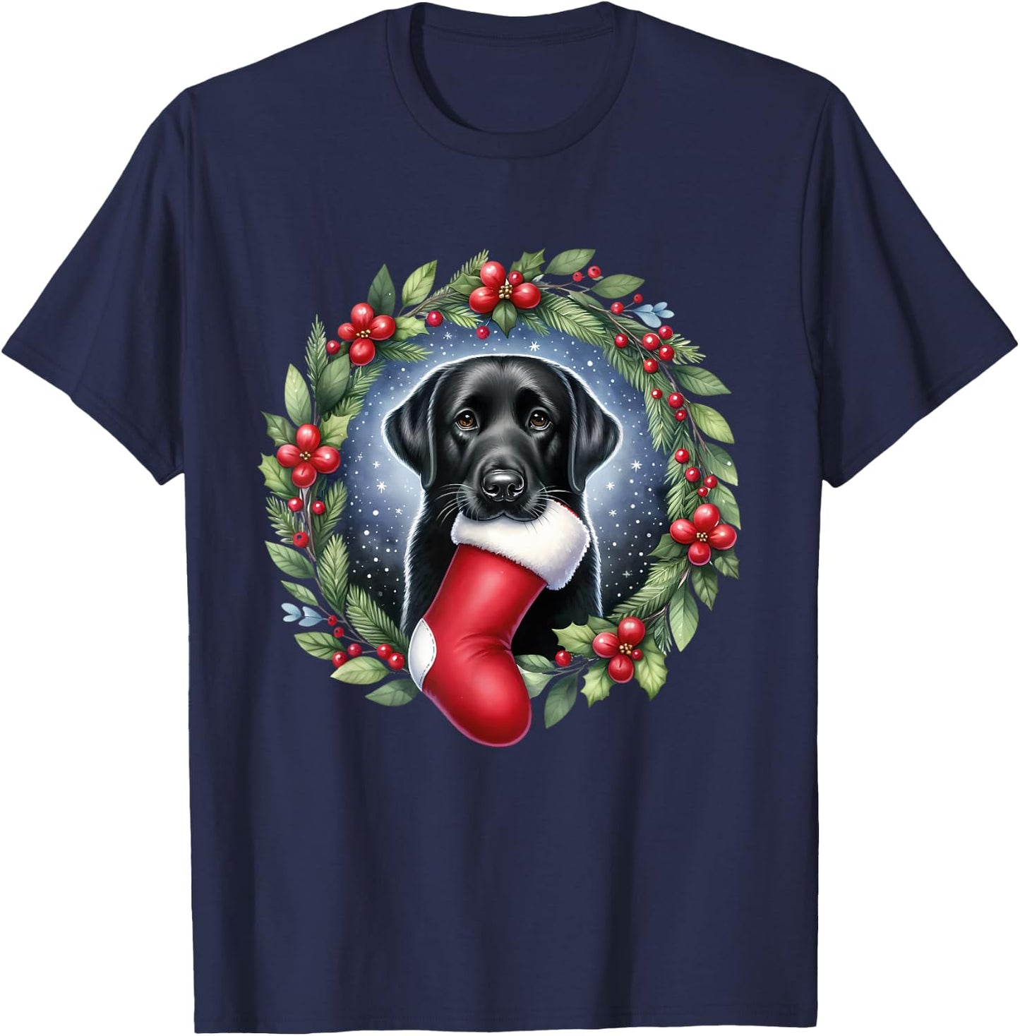 Dog Black Labrador Retriever Christmas T-Shirt - T-Shirt | Navy