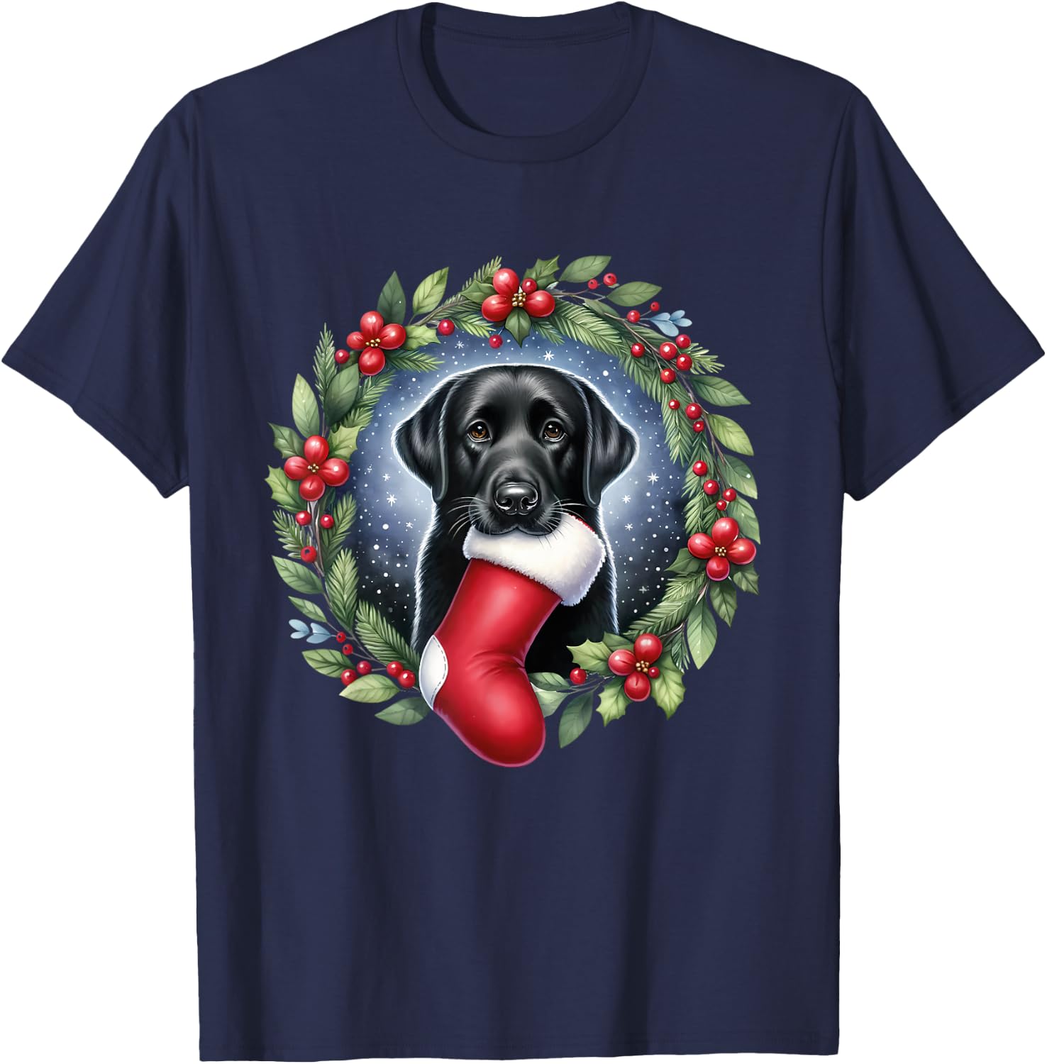 Dog Black Labrador Retriever Christmas T-Shirt - T-Shirt | Navy
