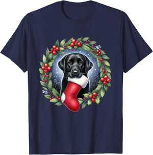 Dog Black Labrador Retriever Christmas T-Shirt - T-Shirt | Navy