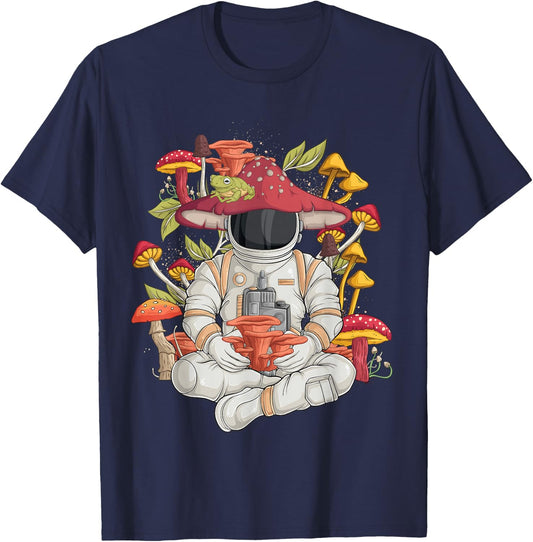 Astronaut Cottagecore Frog Aesthetic Men Women Graphic Small T-Shirt - T-Shirt | Navy