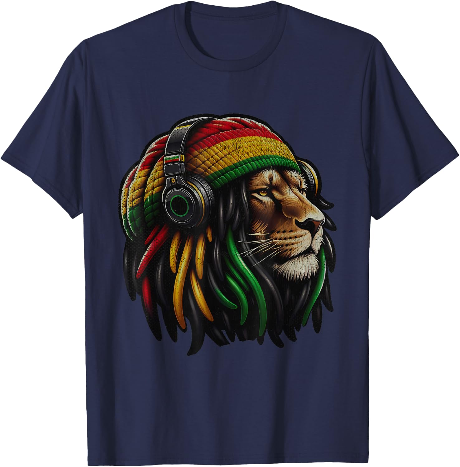 Jamaica Roots Reggae Lion of Judah Rastafari T-Shirt - T-Shirt | Navy