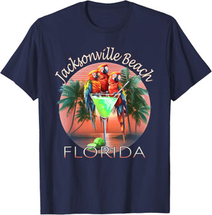 Parrots and Margaritas Jacksonville Beach Florida Vacation T-Shirt - T-Shirt | Navy