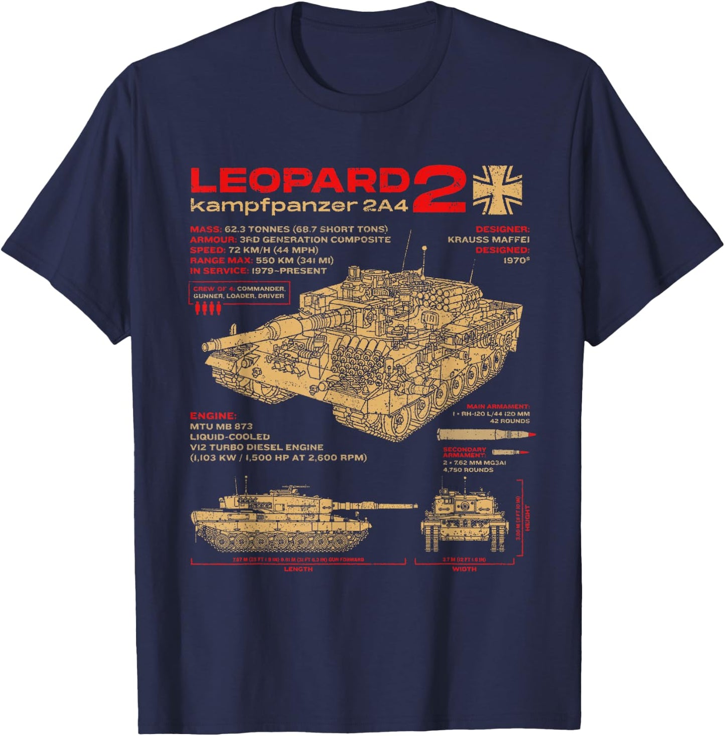 Leopard 2 2A4 Panzer Panzer Fahrzeug Blueprint T-Shirt - T-Shirt | Navy