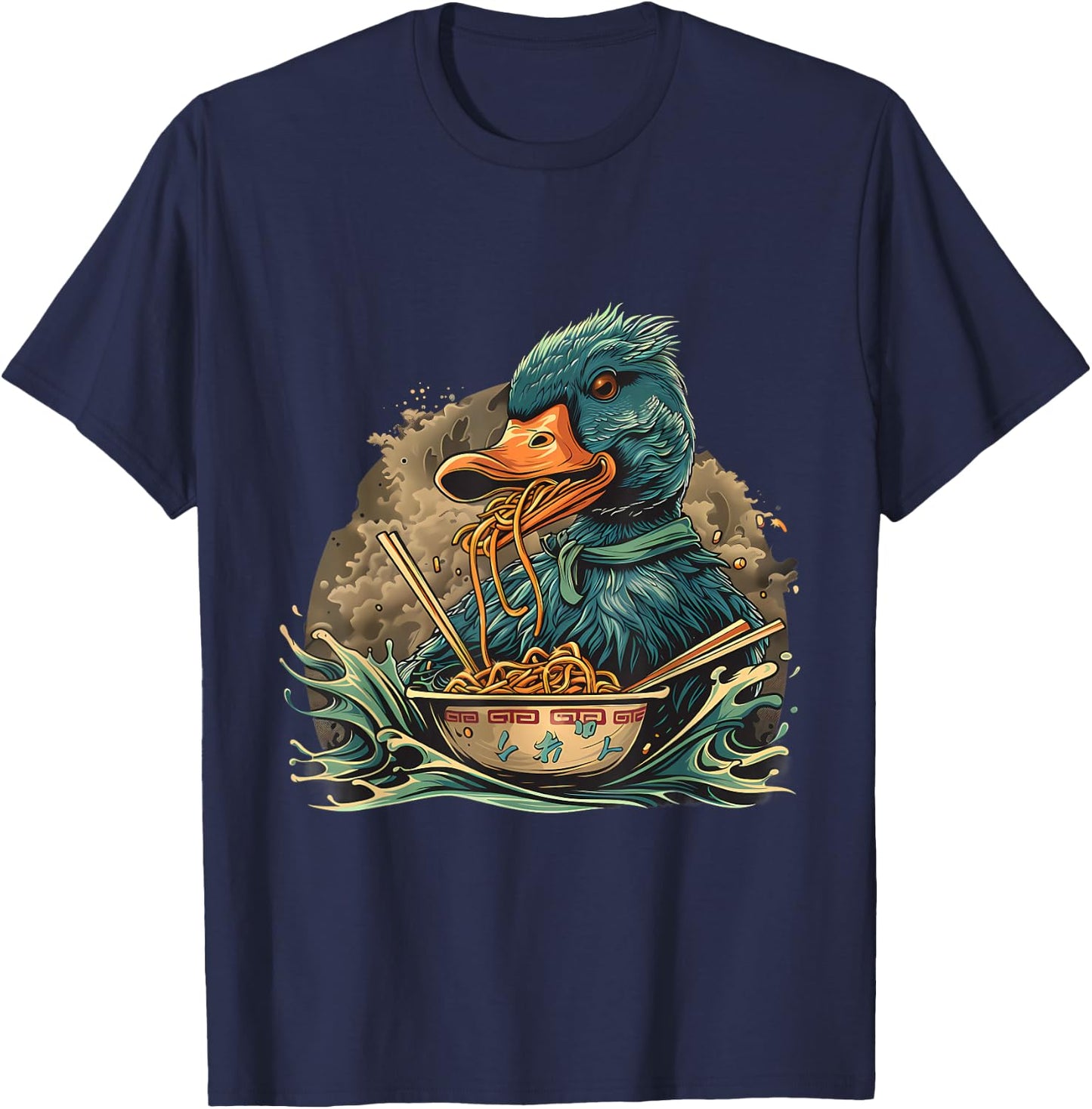 Duck Eating Ramen Noodles Duck Ramen Bowl Japanese Noodles T-Shirt - T-Shirt | Navy