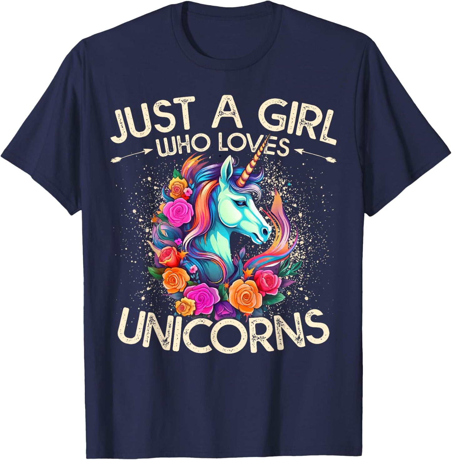 Floral Unicorn Just A Girl Who Loves Unicorns T-Shirt - T-Shirt | Navy