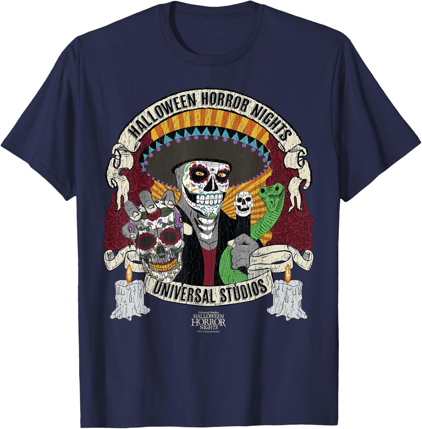 Halloween Horror Nights HHN Dia De Los Muertos T-Shirt - T-Shirt | Navy